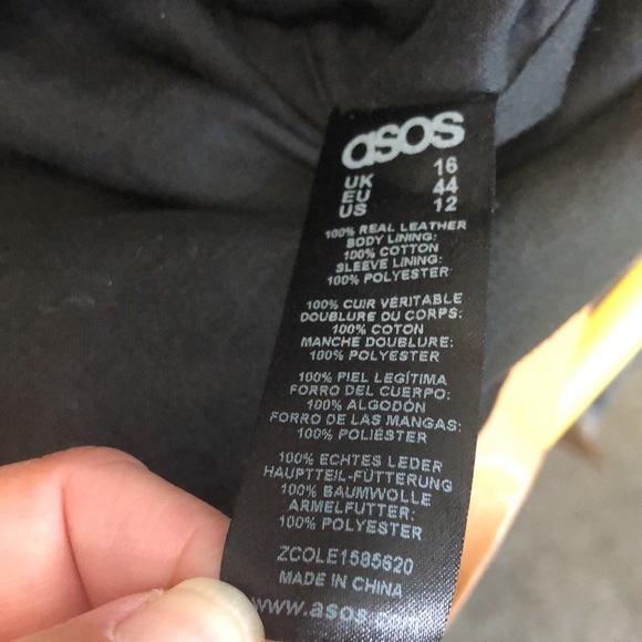 asos REAL Leather jacket Women's 12 camel brown black zip front crop coat EUC - Picture 9 of 16